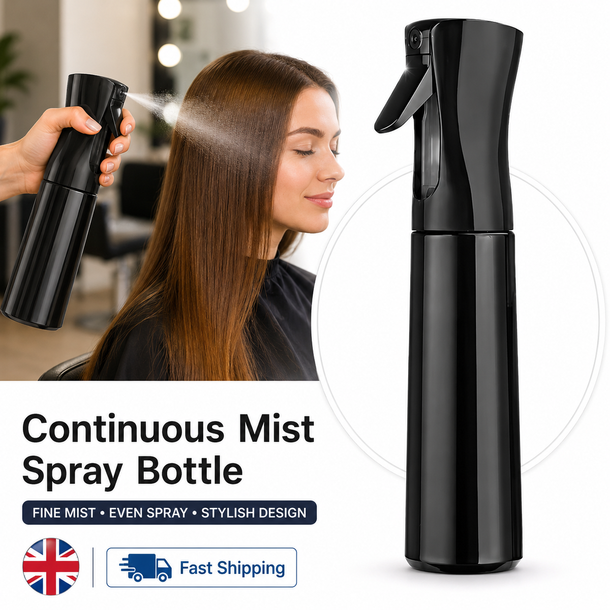Pack of 2 Continuous Mist Spray Bottles White & Black - Image 5